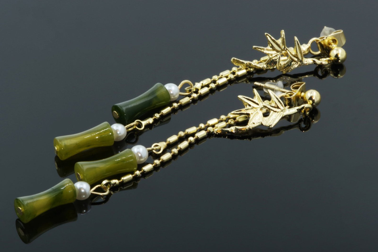 Hotan jade - tassel ethnic bamboo style earrings