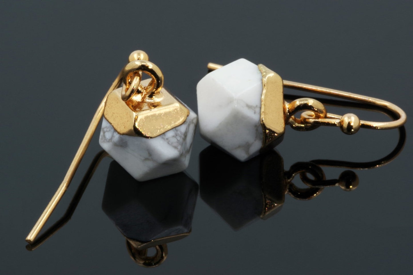 Howlite Earrings - Faceted Cube