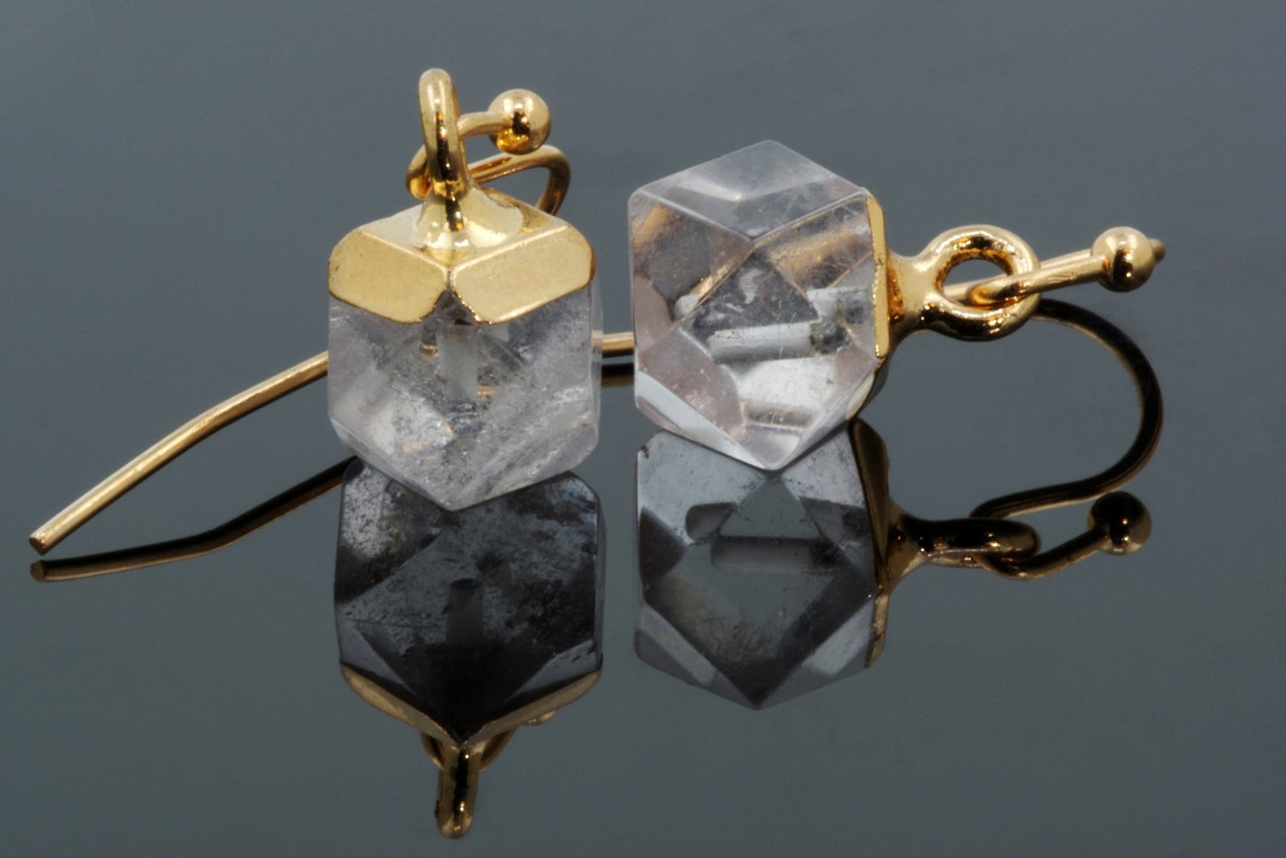 Quartz Earrings - Faceted Cube