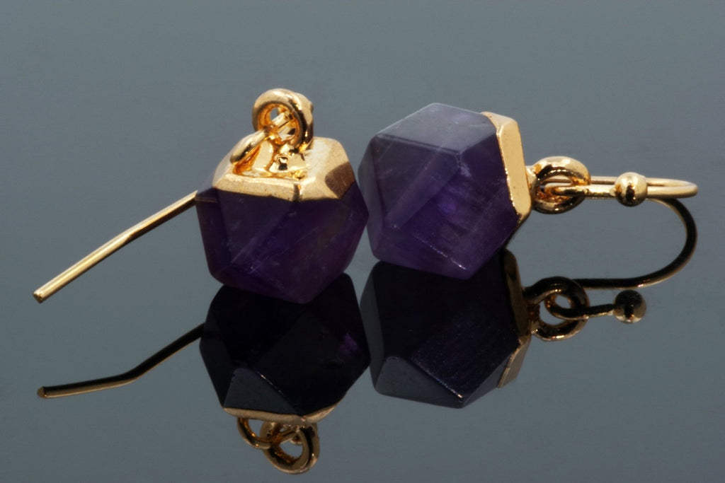 Amethyst Earrings - Faceted Cube