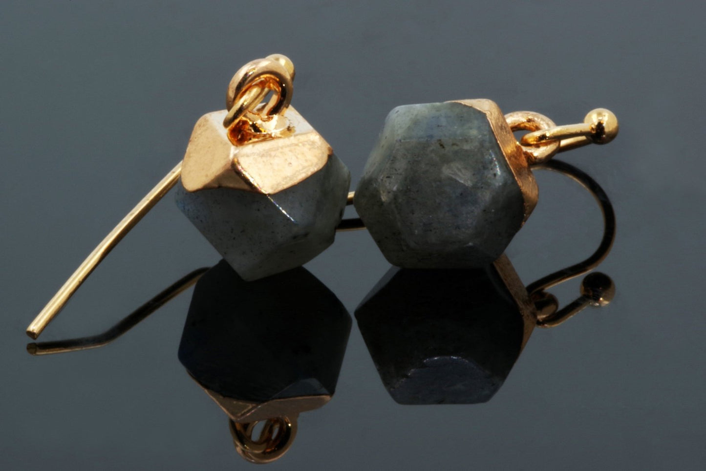 Labradorite Earrings - Faceted Cube