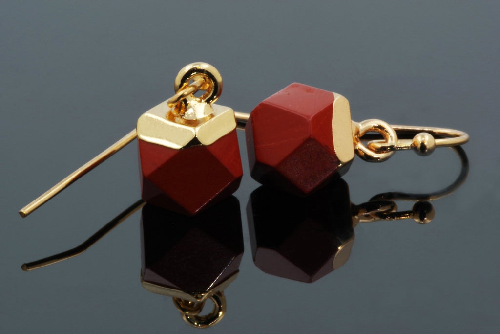 Red jasper Earrings - Faceted Cube