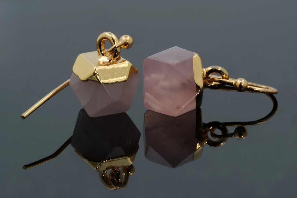 Rose quartz Earrings - Faceted Cube