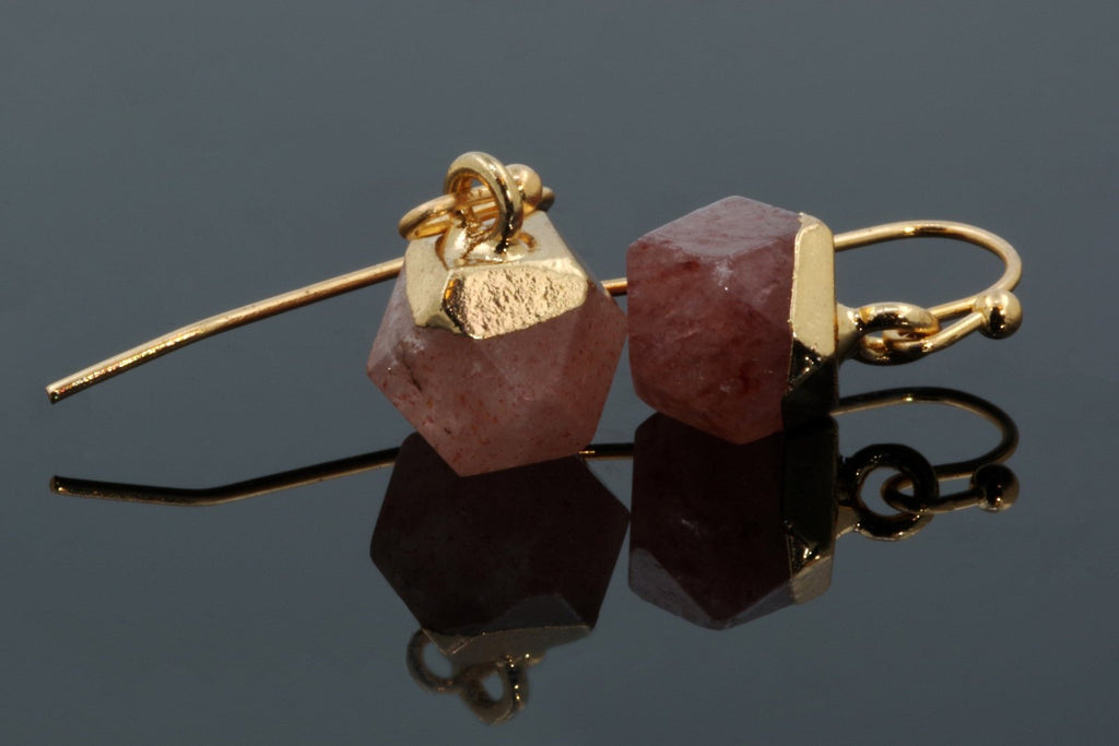 Strawberry quartz Earrings - Faceted Cube